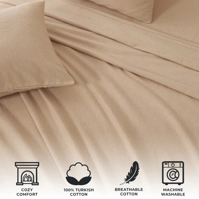 Great Bay Home Cotton Heathered Solid Flannel Sheet Set 4 Great Bay Home Cotton Heathered Solid Flannel Sheet Set - Image 2