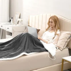 Tangkula 50" X 60" Heated Electric Reversible Flannel & Fleece Blanket Throw W/10 Heat Levels, 9 Hours Auto Shut-Off, Overheat Protection Gray -Home Decoration Shop GUEST 01526f66 1335 453d 8734 816e920e24fc