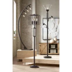 Franklin Iron Works Warwick Industrial Torchiere Floor Lamp With Side Lights 71 1/2" Tall Tiger Bronze LED Clear Seedy Glass For Living Room Reading -Home Decoration Shop GUEST 023745ec 43a4 41a8 8b0c dd8b58eadc03