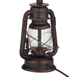 Franklin Iron Works Murphy Rustic Industrial Accent Table Lamp Miner Lantern 23" High Red Bronze Oatmeal Fabric Shade For Bedroom Living Room Office -Home Decoration Shop GUEST 02cf6215 d41f 4069 a0b4 d657b8257433