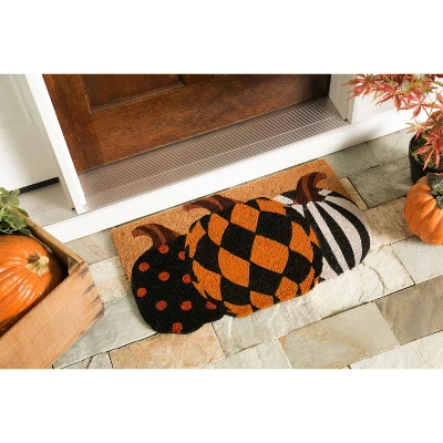 Evergreen Pattern Pumpkins Shaped Indoor Outdoor Natural Coir Doormat 1'6"x2'6" Multicolored 5 Evergreen Pattern Pumpkins Shaped Indoor Outdoor Natural Coir Doormat 1'6"x2'6" Multicolored - Image 3
