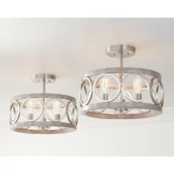 Franklin Iron Works Salima Rustic Farmhouse Ceiling Light Semi Flush Mount 16" Wide Brushed Nickel Gray Wood 3-Light LED For Bedroom Living Room House -Home Decoration Shop GUEST 07c5dcc2 6cfe 430b a940 9e9a8a8493aa