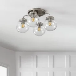 18" 4-Light Piper Farmhouse Rustic Iron/Glass LED Semi Flush Mount Nickel/Clear - JONATHAN Y -Home Decoration Shop GUEST 0afd845f a4b5 458b 8db7 ab2a81cbf50c