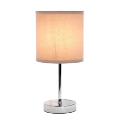 11.81" Traditional Petite Metal Stick Bedside Table Desk Lamp In Chrome With Fabric Shade Gray - Creekwood Home -Home Decoration Shop GUEST 0d235063 4c94 41e2 96f2 e7118f716857