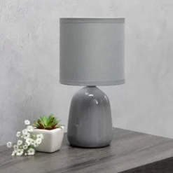 10.04" Traditional Ceramic Thimble Base Bedside Table Desk Lamp With Matching Fabric Shade Gray - Simple Designs -Home Decoration Shop GUEST 0e190a40 ded2 494a 8323 2566d6a5ac88