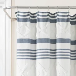 72"x72" Urban Diamond Striped Woven Tufted Eco Friendly Recycled Cotton Shower Curtain - Lush Décor