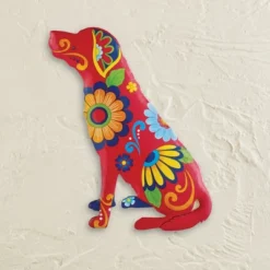 Collections Etc Colorful Metal Floral Dog Outdoor Wall Art