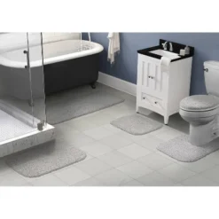 5pc Shaggy Nylon Washable Bathroom Rug Set Platinum Gray - Garland Rug