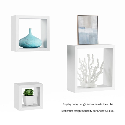 Floating Shelves- Cube Wall Shelf Set With Hidden Brackets, 3 Sizes To Display Decor, Books, Photos, More- Hardware Included By Hastings Home (White) 5 Floating Shelves- Cube Wall Shelf Set With Hidden Brackets, 3 Sizes To Display Decor, Books, Photos, More- Hardware Included By Hastings Home (White) - Image 3