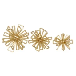 Set Of 3 Geometric 3D Star Metal Sculptures Gold - Olivia & May