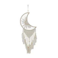 42" X 14" Cotton Macrame Handmade Intricately Woven Dreamcatcher Wall Decor With Beaded Fringe Tassels White - Olivia & May -Home Decoration Shop GUEST 19215cec 5340 4320 9a0e 1b5e3fbb8c70
