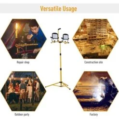 HOMCOM 10,000 Lumen Dual Head LED Work Lights Weather Resistant With Telescoping Adjustable Tripod Stand, Rotating Lamps -Home Decoration Shop GUEST 19b1cffe 3c90 4f10 8c36 bad2e5eac3ec