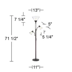 Franklin Iron Works Warwick Industrial Torchiere Floor Lamp With Side Lights 71 1/2" Tall Tiger Bronze LED Clear Seedy Glass For Living Room Reading -Home Decoration Shop GUEST 19edf106 51c6 4f85 9def 0e751b739644