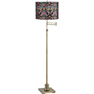 360 Lighting Chic Style Swing Arm Adjustable Floor Lamp 70" Tall Antique Brass Embroidered Drum Shade For Living Room Reading House 3 360 Lighting Chic Style Swing Arm Adjustable Floor Lamp 70" Tall Antique Brass Embroidered Drum Shade For Living Room Reading House
