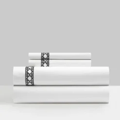 Aria 1500 Thread Count Cotton Sheet Set White With Black Stripe Embroidery By Chic Home -Home Decoration Shop GUEST 1e7154cd 948b 4fc5 a8d6 8daa8e19c7e9