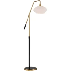 Possini Euro Design Modern Arc Floor Lamp 63 1/2" Tall Warm Gold Black Metal Milky White Glass Shade For Living Room Reading House -Home Decoration Shop GUEST 2083c26c 12c8 4457 ad82 e3599578a9bc