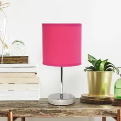 11.81" Traditional Petite Metal Stick Bedside Table Desk Lamp In Chrome With Fabric Shade Vibrant Pink - Creekwood Home -Home Decoration Shop GUEST 224bc259 8425 4915 82f8 a089b6bd0cd3