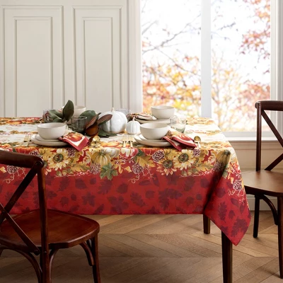 Swaying Leaves Bordered Fall Tablecloth - Red/White - Elrene Home Fashions 7 Swaying Leaves Bordered Fall Tablecloth - Red/White - Elrene Home Fashions - Image 5
