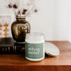 Sweet Water Decor Stress Relief Sage Label 9oz Clear Jar Soy Candle