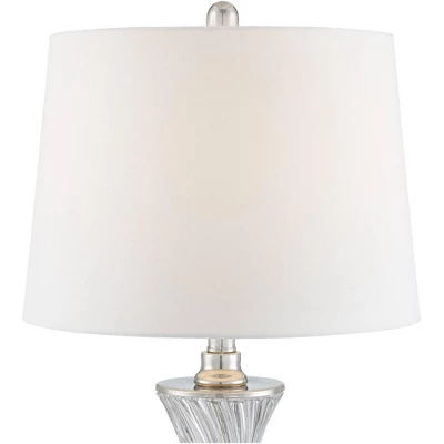 Regency Hill Luca Modern Table Lamps 25 1/2" High Set Of 2 Clear Glass With USB Charging Ports Dimmers White Fabric Drum Shade For Bedroom House Desk 4 Regency Hill Luca Modern Table Lamps 25 1/2" High Set Of 2 Clear Glass With USB Charging Ports Dimmers White Fabric Drum Shade For Bedroom House Desk - Image 2