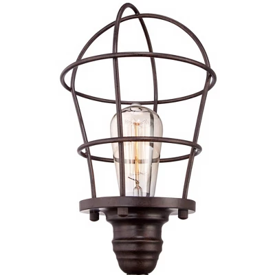 Franklin Iron Works Modern Industrial Desk Table Lamp 17 1/4" High Bronze Wire Cage Edison Bulb For Bedroom Bedside Office 4 Franklin Iron Works Modern Industrial Desk Table Lamp 17 1/4" High Bronze Wire Cage Edison Bulb For Bedroom Bedside Office - Image 2