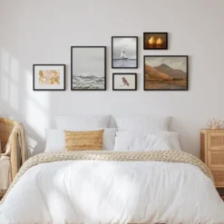 Americanflat 6 Piece Vintage Gallery Wall Art Set - White Caps, New Hampshire Autumn, Small Ship, Oranges Lemons By Maple + Oak