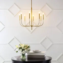27.25" 8-Light Amoros Modern Mid-Century Iron LED Chandelier Gold Painting - JONATHAN Y -Home Decoration Shop GUEST 2a78a279 36c1 4c95 b335 1671053b73ac
