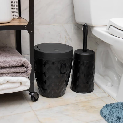 Round Wastepaper Basket And Toilet Brush Set Black - Mind Reader 3 Round Wastepaper Basket And Toilet Brush Set Black - Mind Reader