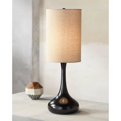 360 Lighting Modern Table Lamp 24.5" High Espresso Bronze Metal Droplet Linen Cylinder Shade For Living Room Family Bedroom Bedside Office 3 360 Lighting Modern Table Lamp 24.5" High Espresso Bronze Metal Droplet Linen Cylinder Shade For Living Room Family Bedroom Bedside Office