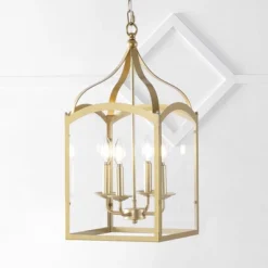 11" LED 4-light Ruth Classic Lantern Metal/Glass Pendant Antique Gold - JONATHAN Y