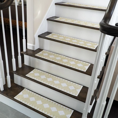 SussexHome Diamond Design Cotton Anti-Slip Stair Treads, 9” X 28“ 3 SussexHome Diamond Design Cotton Anti-Slip Stair Treads, 9” X 28“