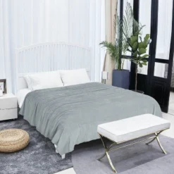 PiccoCasa 100% Polyester Soft Warm Fleece Plain Plush Bed Blankets 1 Pc