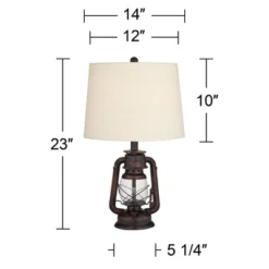 Franklin Iron Works Murphy Rustic Industrial Accent Table Lamp Miner Lantern 23" High Red Bronze Oatmeal Fabric Shade For Bedroom Living Room Office -Home Decoration Shop GUEST 2e7b8f8b 02e8 4f4d abee 840dcf267e99