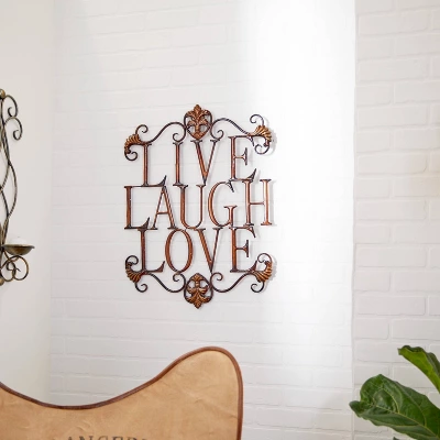 28" X 21" Traditional Metal Live Laugh Love Wall Décor Brown - Olivia & May 5 28" X 21" Traditional Metal Live Laugh Love Wall Décor Brown - Olivia & May - Image 3