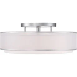 Possini Euro Design Modern Ceiling Lighting Semi Flush Mount Fixture 20" Wide Chrome 3-Light Sheer Outer Off White Inner Drum Shade For Bedroom House -Home Decoration Shop GUEST 371bb737 03fa 4285 b6a2 498ffb003828