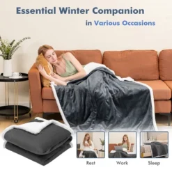 Tangkula 50" X 60" Heated Electric Reversible Flannel & Fleece Blanket Throw W/10 Heat Levels, 9 Hours Auto Shut-Off, Overheat Protection Gray -Home Decoration Shop GUEST 3a2a6f69 4637 4bc8 9ebf 30d4941d91ca