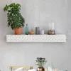 Small Embossed Wood Floating Decorative Wall Shelf White - American Art Decor