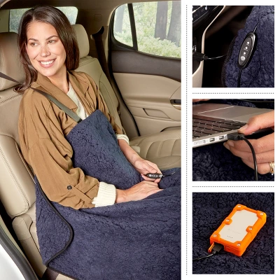 Heated Blanket 2-Pack - USB-Powered Fleece Throw Blankets For Travel, Home, Office, Or Camping - Winter Car Accessories By Stalwart (Navy Blue) 9 Heated Blanket 2-Pack - USB-Powered Fleece Throw Blankets For Travel, Home, Office, Or Camping - Winter Car Accessories By Stalwart (Navy Blue) - Image 7