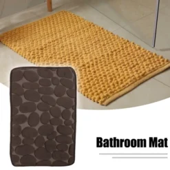 Unique Bargains Cobblestone Pattern Bathroom Rugs Polyester Bath Mat Machine Washable Brown 80x50cm