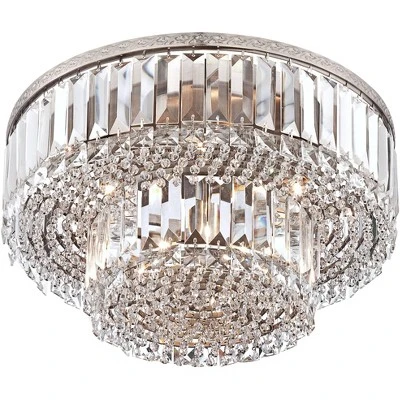 Vienna Full Spectrum Magnificence Modern Ceiling Light Flush Mount Fixture 16" Wide Brushed Satin Nickel Faceted Crystal Glass For Bedroom Living Room 6 Vienna Full Spectrum Magnificence Modern Ceiling Light Flush Mount Fixture 16" Wide Brushed Satin Nickel Faceted Crystal Glass For Bedroom Living Room - Image 4