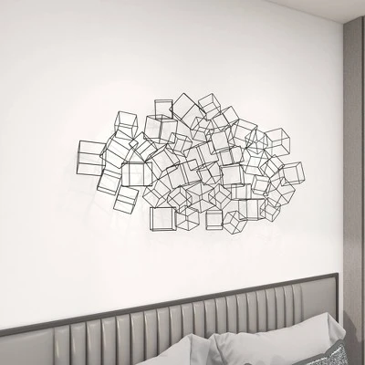 Metal Geometric 3D Square Wall Decor Black - Olivia & May 10 Metal Geometric 3D Square Wall Decor Black - Olivia & May - Image 8
