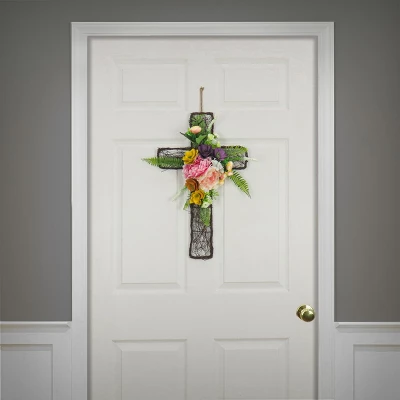 National Tree Company Artificial Floral Cross Decoration, Multi, Easter Collection, 23 Inches 3 National Tree Company Artificial Floral Cross Decoration, Multi, Easter Collection, 23 Inches