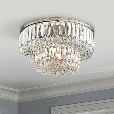 Vienna Full Spectrum Magnificence Modern Ceiling Light Flush Mount Fixture 16" Wide Brushed Satin Nickel Faceted Crystal Glass For Bedroom Living Room 3 Vienna Full Spectrum Magnificence Modern Ceiling Light Flush Mount Fixture 16" Wide Brushed Satin Nickel Faceted Crystal Glass For Bedroom Living Room