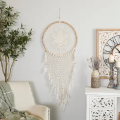 Cotton Macrame Handmade Intricately Woven Dreamcatcher Wall Decor With Beaded Fringe Tassels White - Olivia & May -Home Decoration Shop GUEST 4e66251e 8375 42c2 8ef4 3d3c016236eb