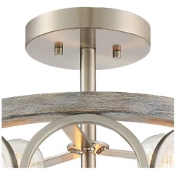 Franklin Iron Works Salima Rustic Farmhouse Ceiling Light Semi Flush Mount 16" Wide Brushed Nickel Gray Wood 3-Light LED For Bedroom Living Room House -Home Decoration Shop GUEST 525e1792 2bf2 45aa 8272 2732f0c87a38