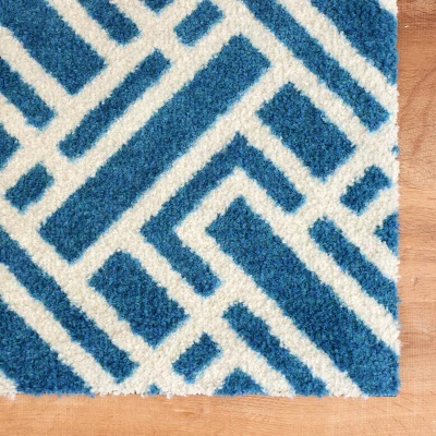 2'x3' ColorStar Deco Grid Door Mat Sapphire - Bungalow Flooring 5 2'x3' ColorStar Deco Grid Door Mat Sapphire - Bungalow Flooring - Image 3