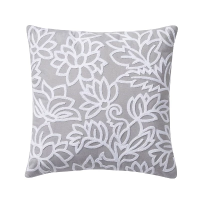 12"x20" Oversize Chainstitch Floral Lumbar Throw Pillow White/Gray - VCNY Home 3 12"x20" Oversize Chainstitch Floral Lumbar Throw Pillow White/Gray - VCNY Home