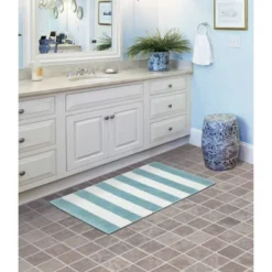 21"x34" Striped Beach Washable Bath Rug - Garland Rug
