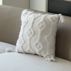 16" Handwoven Cotton Throw Pillow Cover With White Tufted Patterns And Tassel Corners -Home Decoration Shop GUEST 5af5c51b 9b5d 4000 99a1 496a404f7290