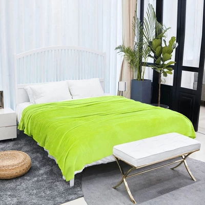 1 Pc Full/Queen Polyester Flannel Fleece Bed Blankets Yellow Green - PiccoCasa 4 1 Pc Full/Queen Polyester Flannel Fleece Bed Blankets Yellow Green - PiccoCasa - Image 2